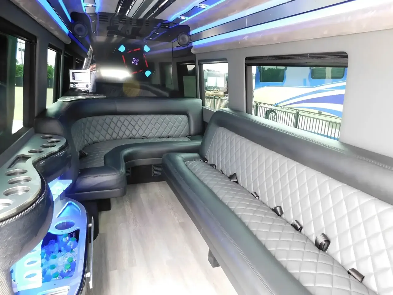 Mercedes Sprinter Limo interior, photo 2 for party bus rental in Dallas, TX Mercedes Sprinter Limo interior, photo 2 for party bus rental in Dallas, TX