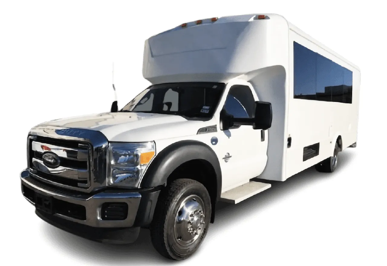Body: white 25 Passenger Party Bus