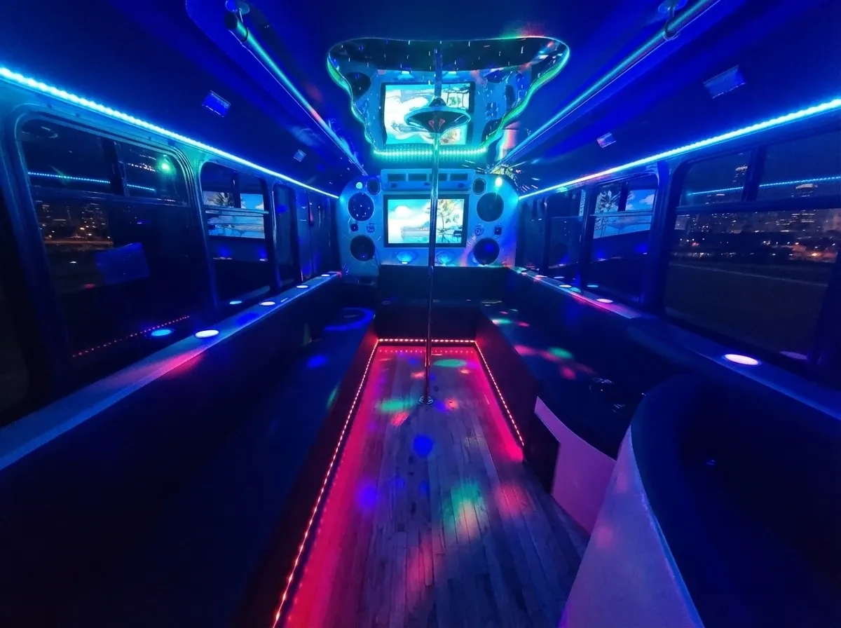 Black 25 Passenger Party Bus; view 2