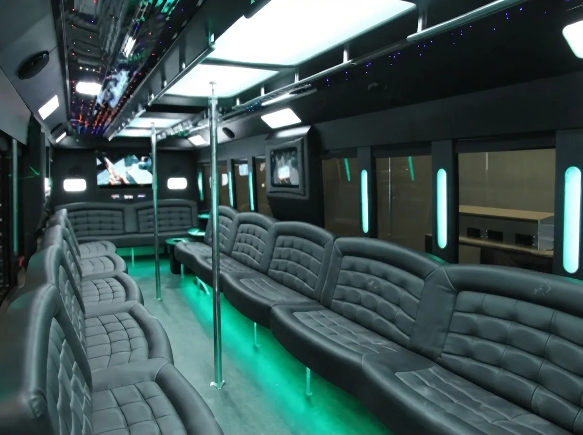 White 40 Passenger Party Bus; view 2