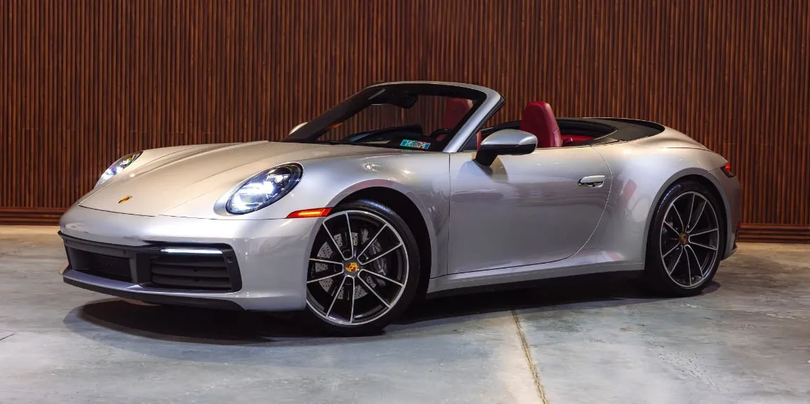 Silver Porsche 911 with convertible roof for wedding car rental in Hempstead, NY