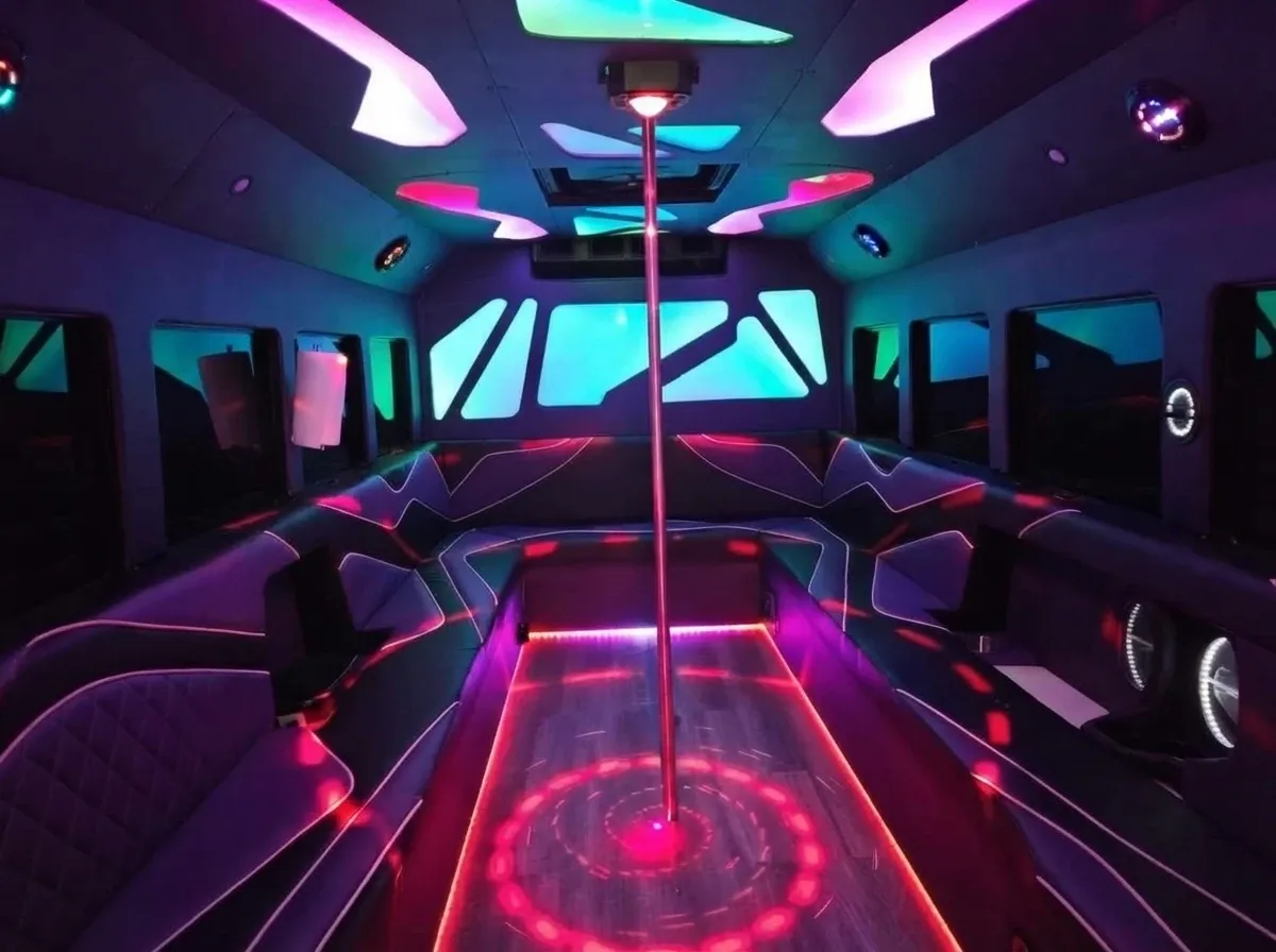White Purpleline Party Bus; view 3