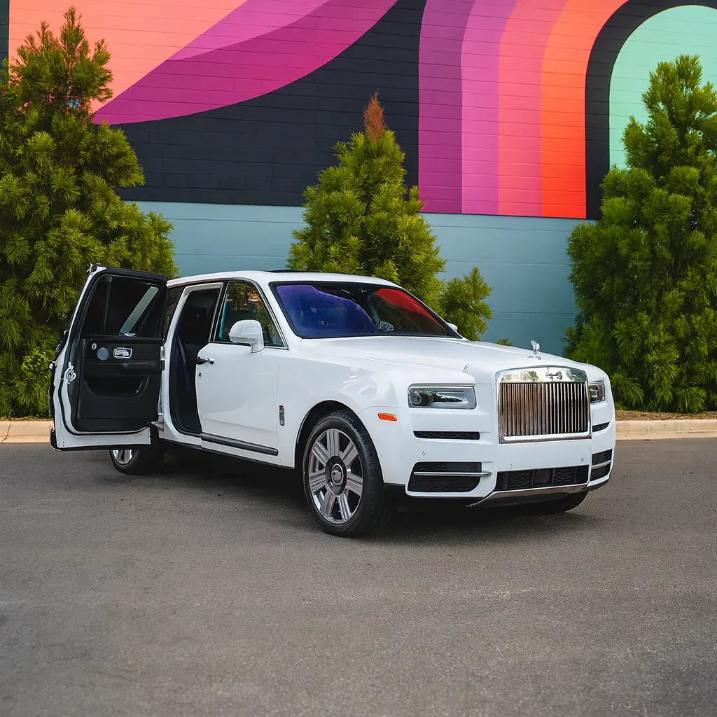 White Rolls-Royce Cullinan with All Black Interior for wedding car rental in Rockville, MD White Rolls-Royce Cullinan with All Black Interior for wedding car rental in Rockville, MD
