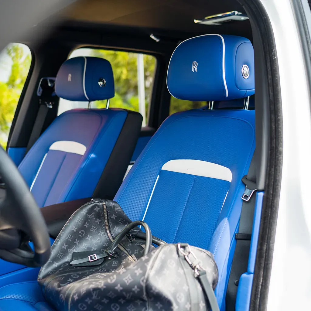 White Rolls-Royce Cullinan with All Blue Interior, photo 11 for wedding car rental in Rockville, MD