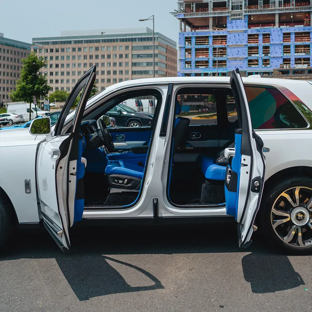 White Rolls-Royce Cullinan with All Blue Interior, photo 3 for wedding car rental in Rockville, MD