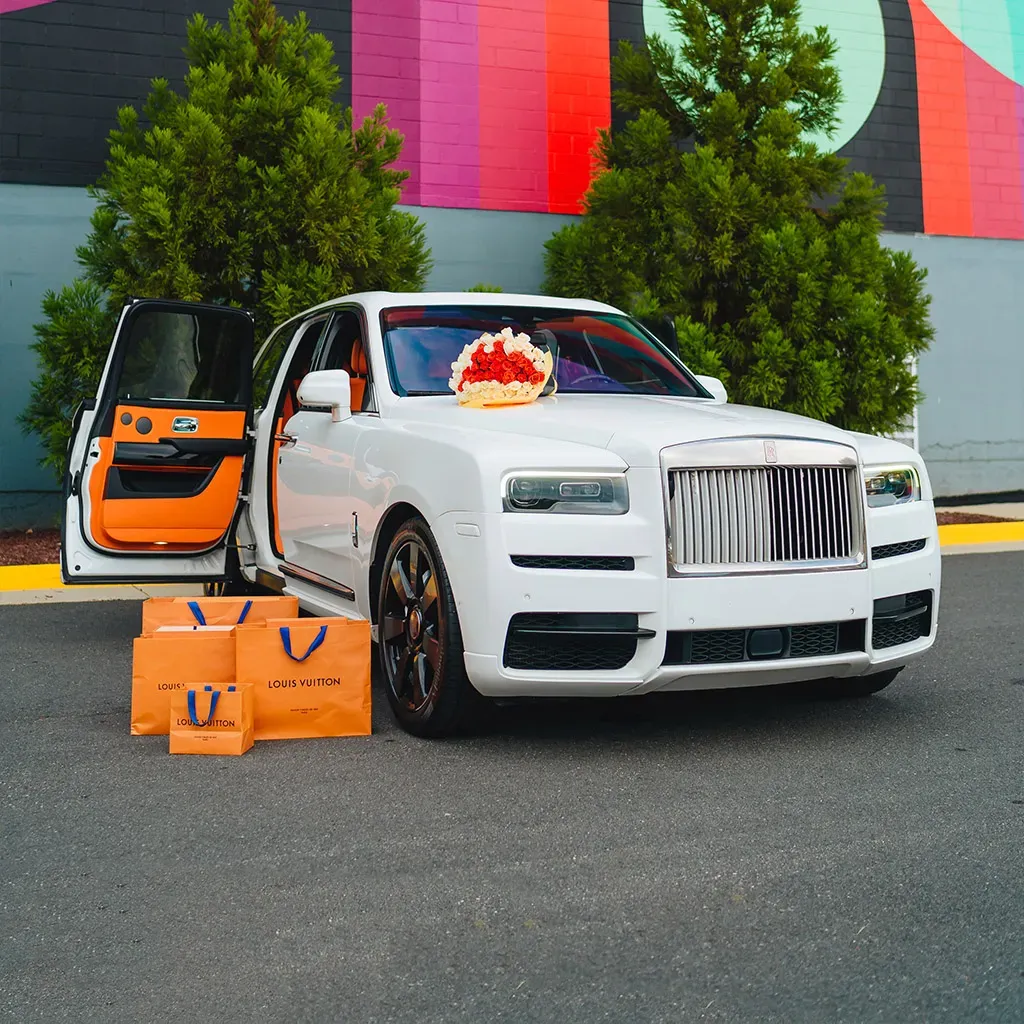 Rolls-Royce Cullinan with All Orange Interior for wedding car rental in Rockville, MD