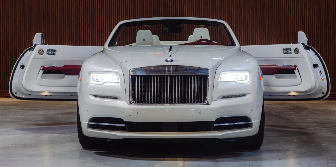 White Rolls-Royce Dawn exterior with convertible roof, photo 3 for limo rental in Toms River, NJ