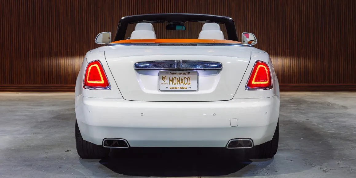 White Rolls Royce Dawn (Hermes) exterior with convertible roof, photo 6 for wedding car rental