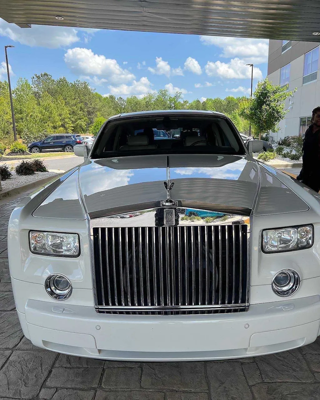 White Rolls Royce Phantom exterior for wedding car rental in Pinetta, FL