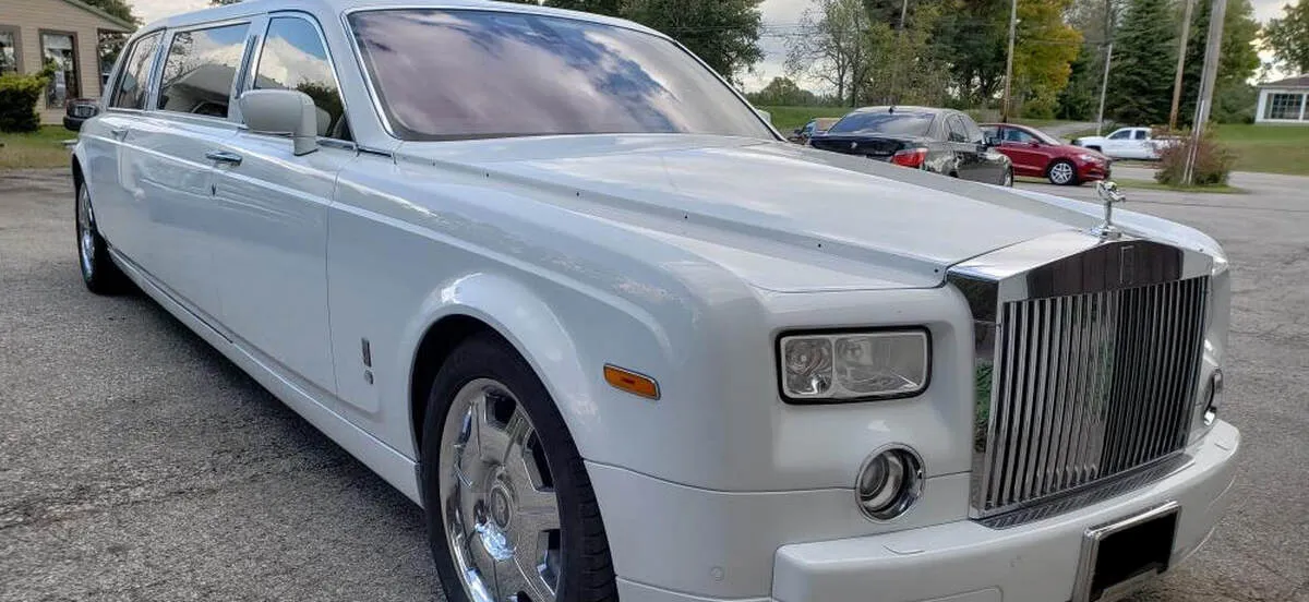 White Rolls-Royce Phantom Stretch Limousine for limo rental in North Attleboro, MA