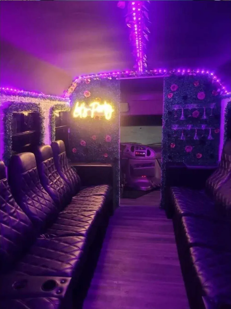 Rose Party Bus interior, photo 2 for party bus rental in Dallas, TX Rose Party Bus interior, photo 2 for party bus rental in Dallas, TX