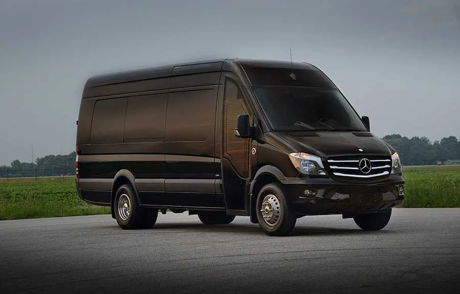 Black Mercedes Party bus- 12 pax exterior for party bus rental in Palm Coast, FL