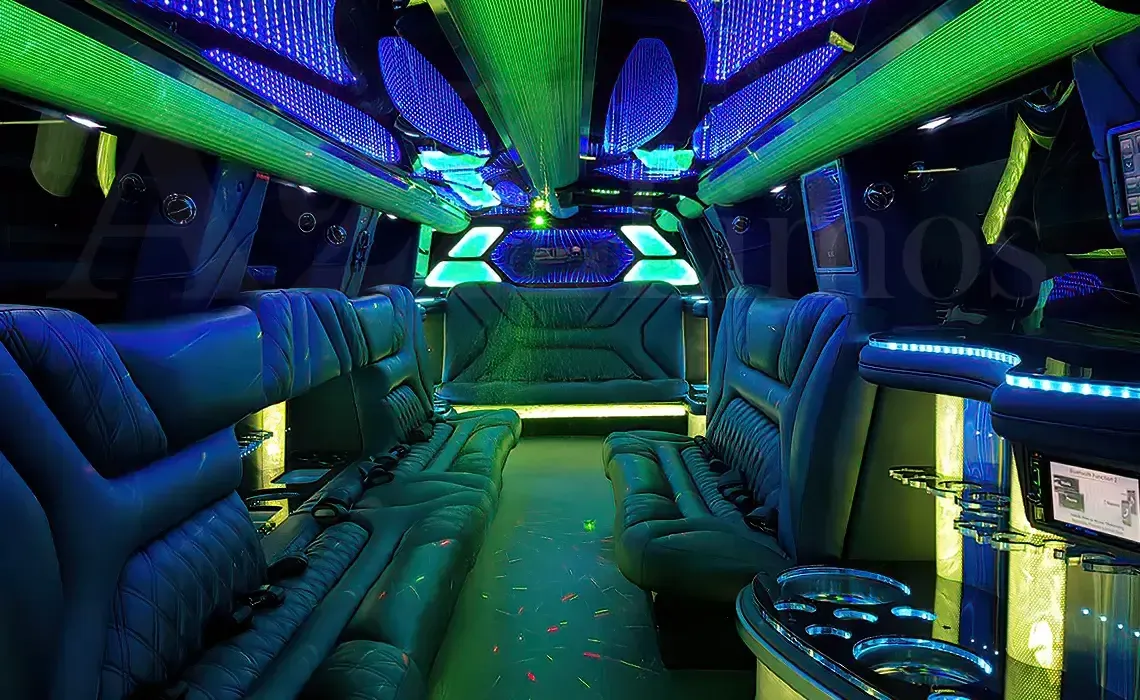 White Cadillac Escalade Jet Stretch Limousine for limo rental in Dallas, TX