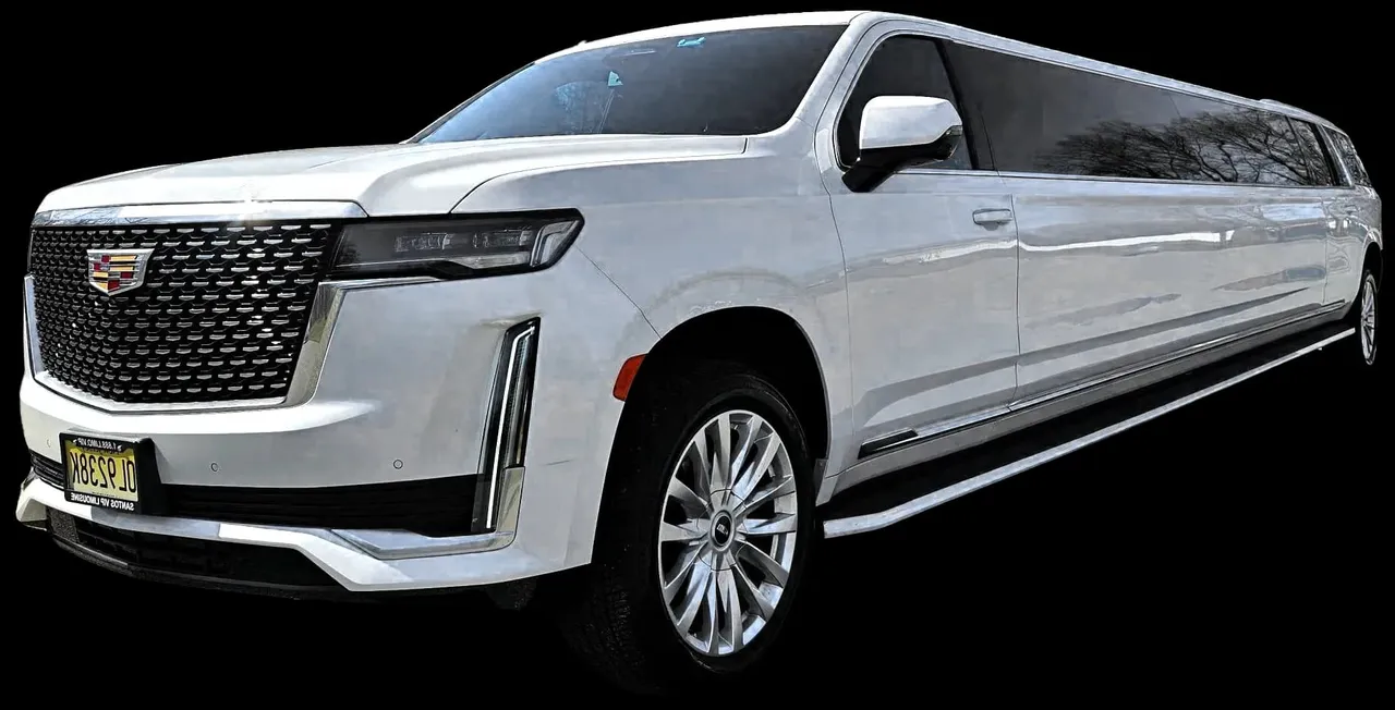 White Cadillac Escalade Super Stretch Limousine for limo rental in Calais, ME