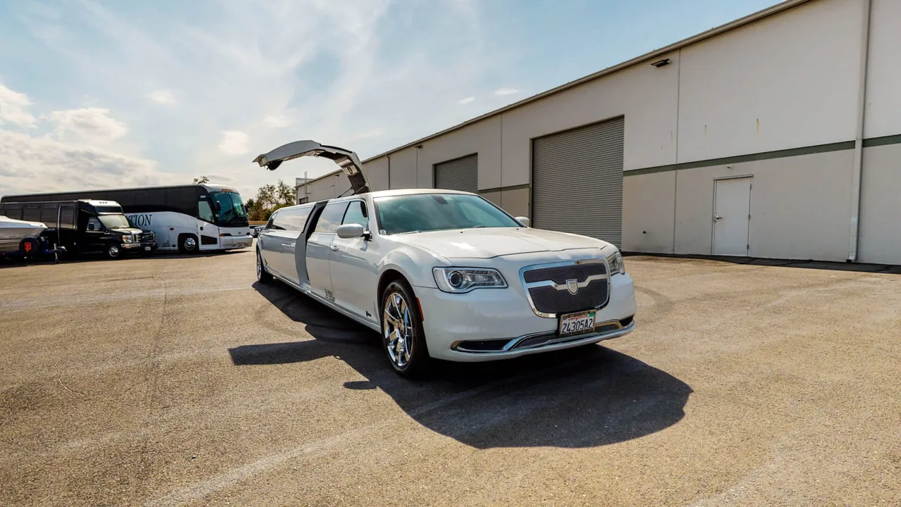 White Chrysler 300 Stretch Limousine, photo 2 for pink limo rental in Sacramento, CA